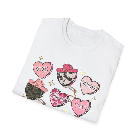 Cowgirl Heart Graphic T-Shirt — Pink Western Valentine Tee ('XOXO', 'Howdy', 'Y'all')