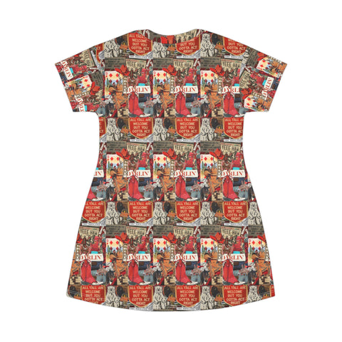 The Louise T-Shirt Dress — All-Over Print Retro Poster Graphic