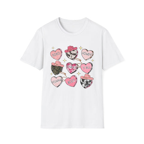 Cowgirl Heart Graphic T-Shirt — Pink Western Valentine Tee ('XOXO', 'Howdy', 'Y'all')