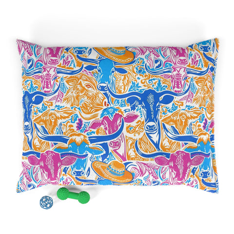 Dog Bed - Colorful Fun Longhorn Cow Design