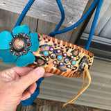 Leopard halter with turquoise leather flower