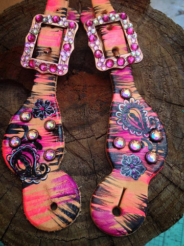 Youth Paisley spur straps with bling