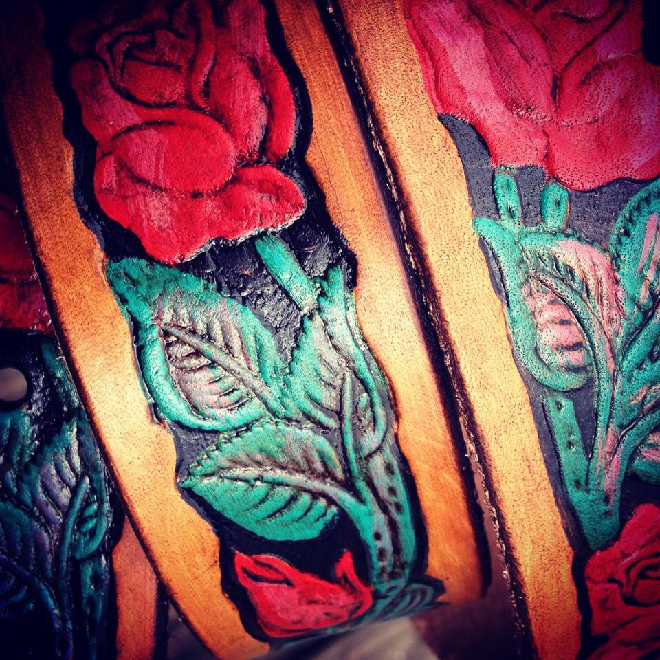 Rose hand painted belt