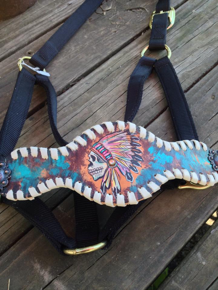 Laced Bronc halter with Indian skull design