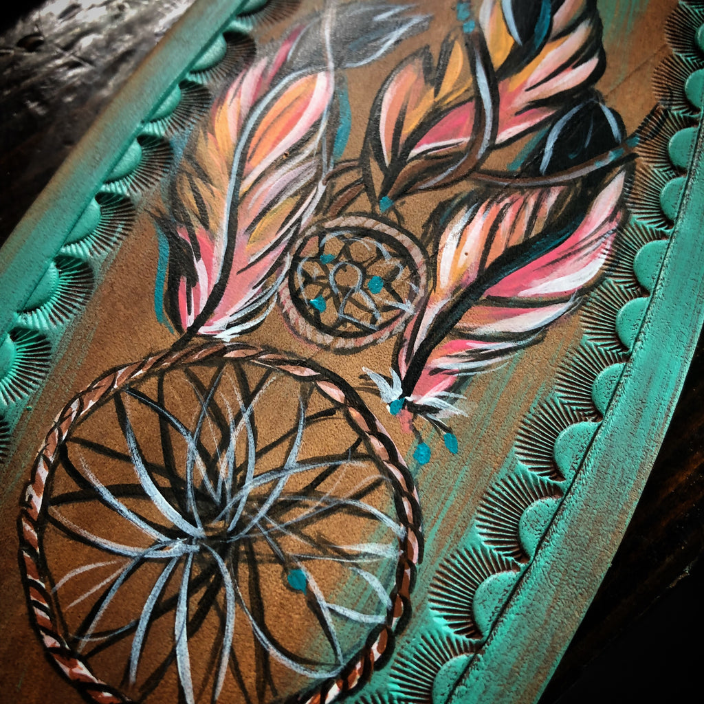 Dream catcher painted and tooled halter